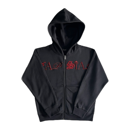 SCRIP ZIP-THOUGH HOODIE TRACKSUIT-BLACK /ZINFANDEL