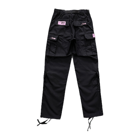 BLACK WITH PINK LOGO CARGOS