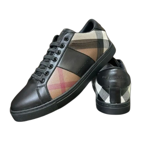 Burberry Leather and Cotton Check Sneaker Black