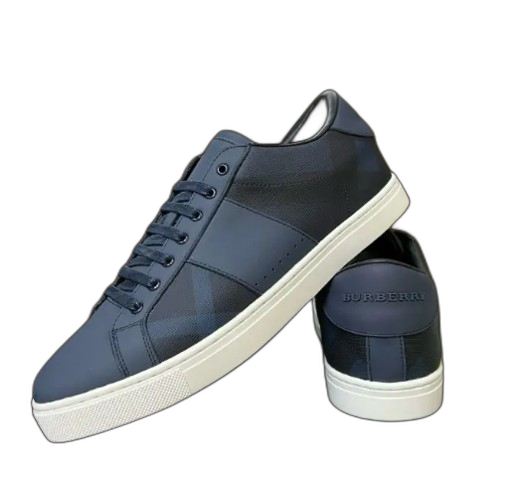 Burberry Leather and Cotton Check Sneaker Charcoal