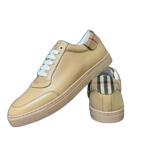 Burberry Leather and Cotton Check Sneaker Khaki