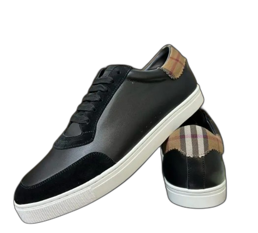 Burberry Leather and Cotton Check Sneaker Black