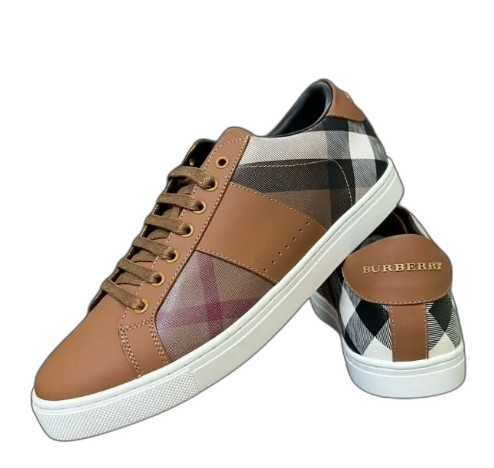 Burberry Leather and Cotton Check Sneaker Brown