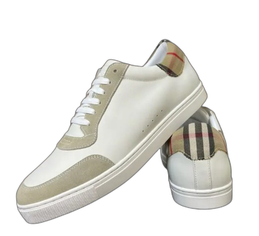 Burberry Leather and Cotton Check Sneaker White