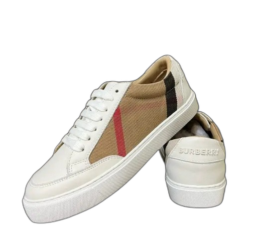 Burberry House Check and Leather Sneakers Optic white