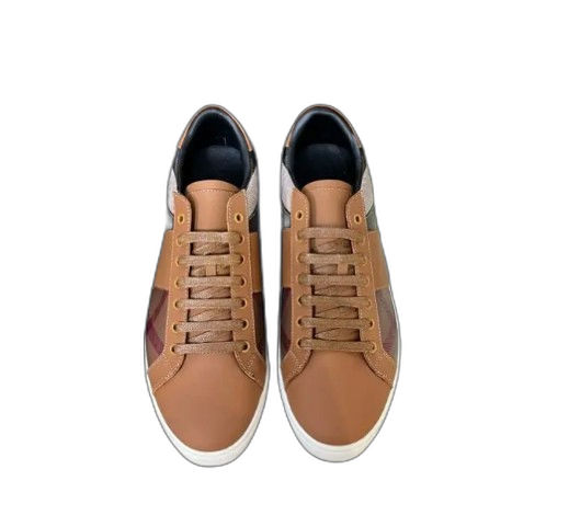 Burberry Leather and Cotton Check Sneaker Brown